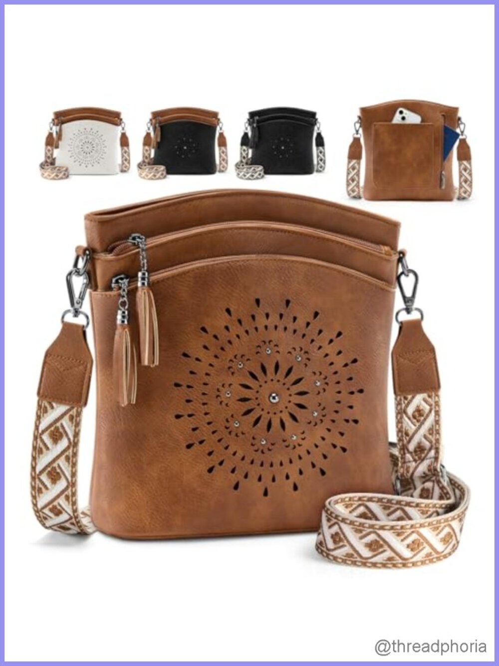 Women's Vegan Leather Crossbody Bag with 7 Pockets & Adjustable Strap